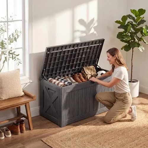 Flamaker 120 Gallon Waterproof Deck Box Large Outdoor Storage with Lockable Lid, Resin Material, 53"L x 25"W x 25"H thumbnail 9