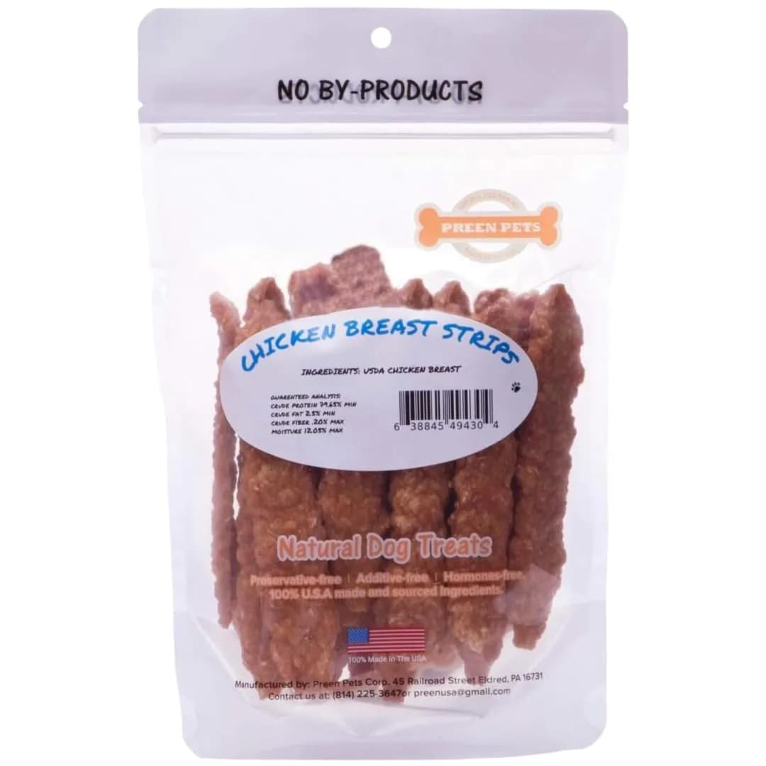 Preen Pets Chicken Breast Strips *Soft* Dog Treats 4 Oz | 100% USA Chicken, Digestible & Crunchy — SOFT