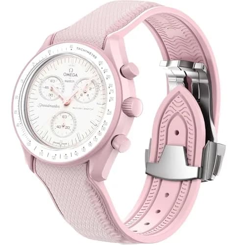 REBANDACE Pink Watch Band | Curved No Gap Silicone Strap Compatible Omega x Swatch MoonSwatch (20mm) thumbnail 1