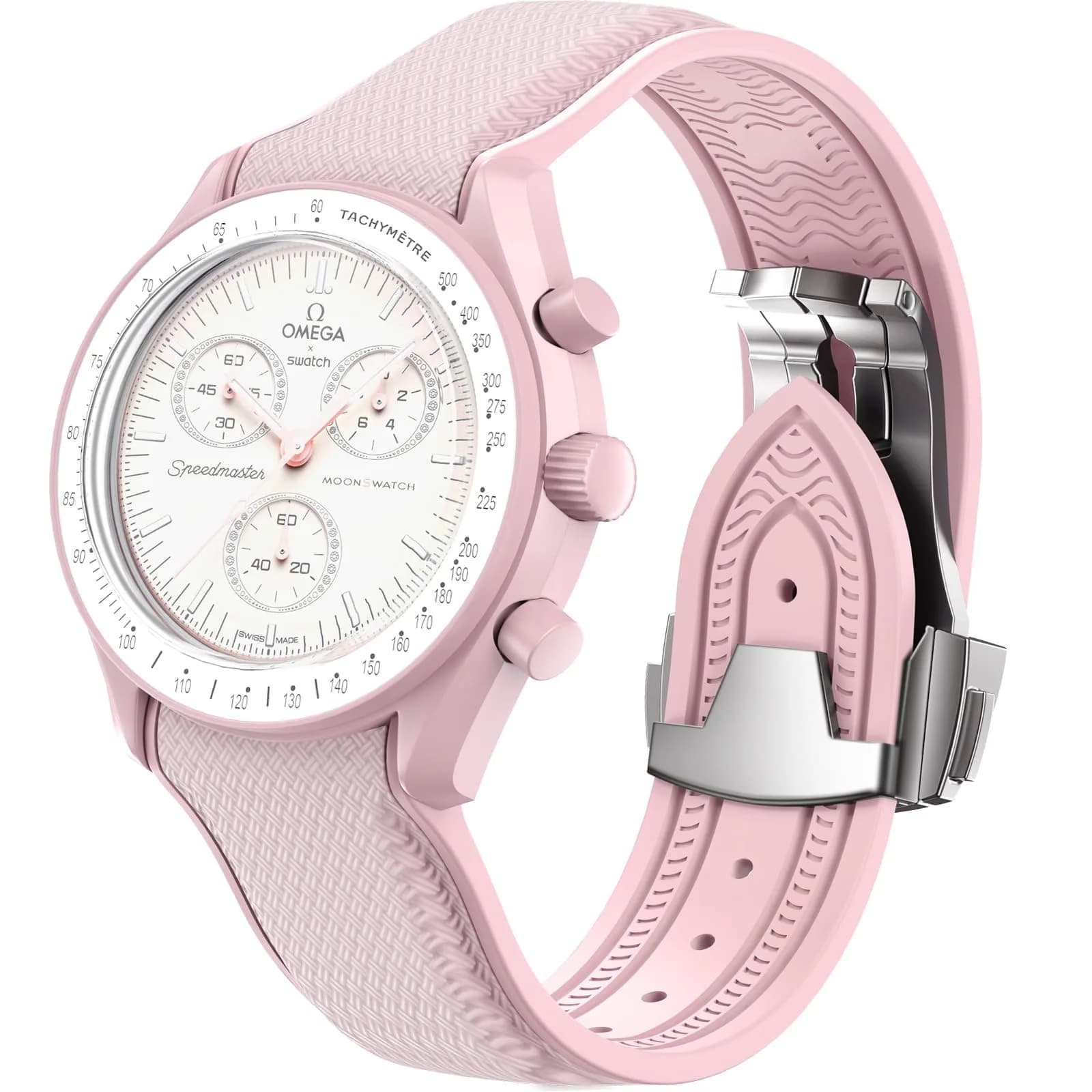 REBANDACE Pink Watch Band | Curved No Gap Silicone Strap Compatible Omega x Swatch MoonSwatch (20mm) - main product image