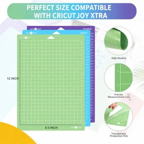 HTVRONT Cutting Mats for Cricut Joy Xtra, 3 Pack (8.5x12in / 21.6x30.5cm) | Standard, Light, Strong Grip Adhesives thumbnail 2