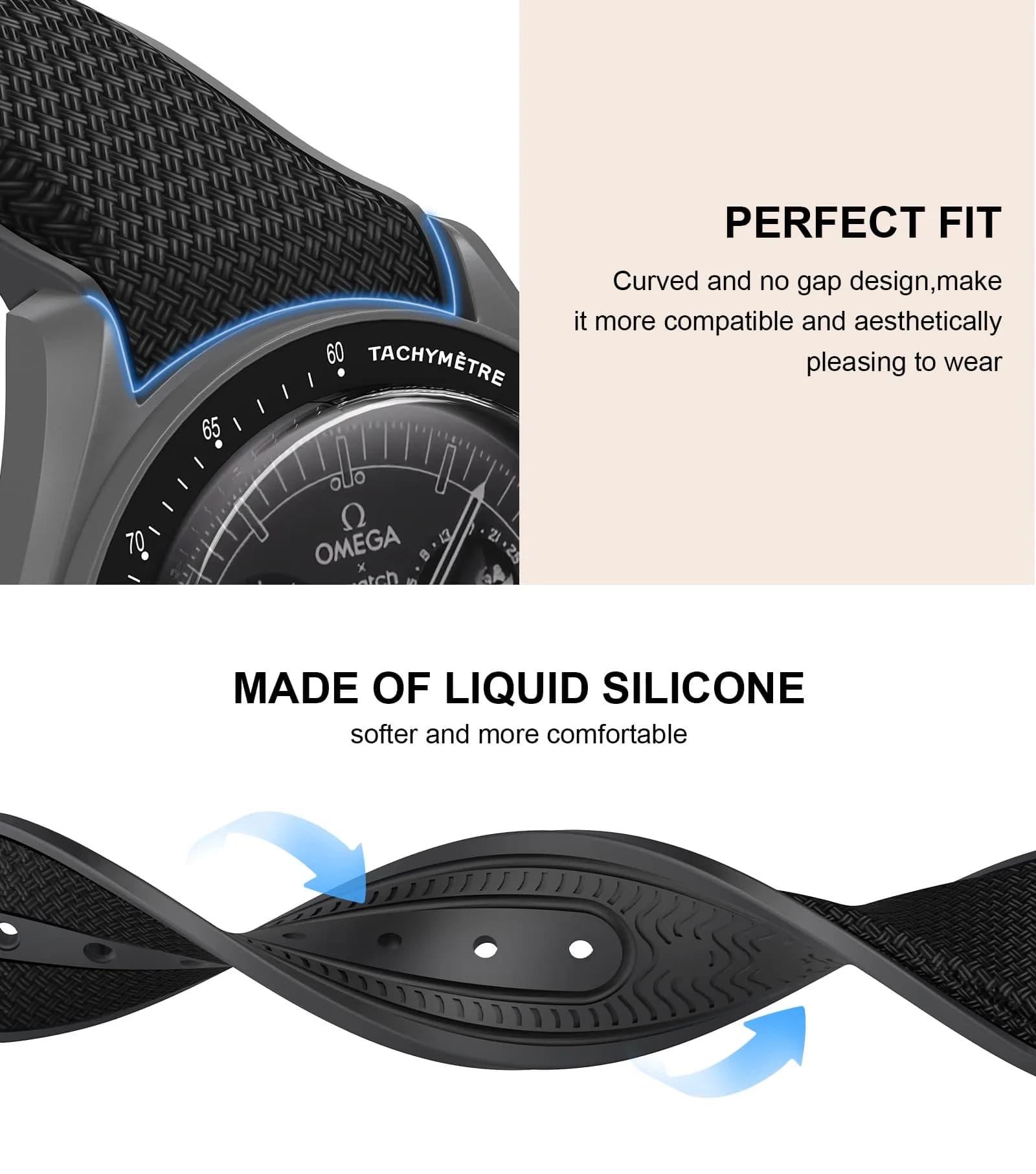 REBANDACE Light Blue Watch Band | Curved No Gap Silicone Strap for Omega x Swatch MoonSwatch (20mm) thumbnail 5
