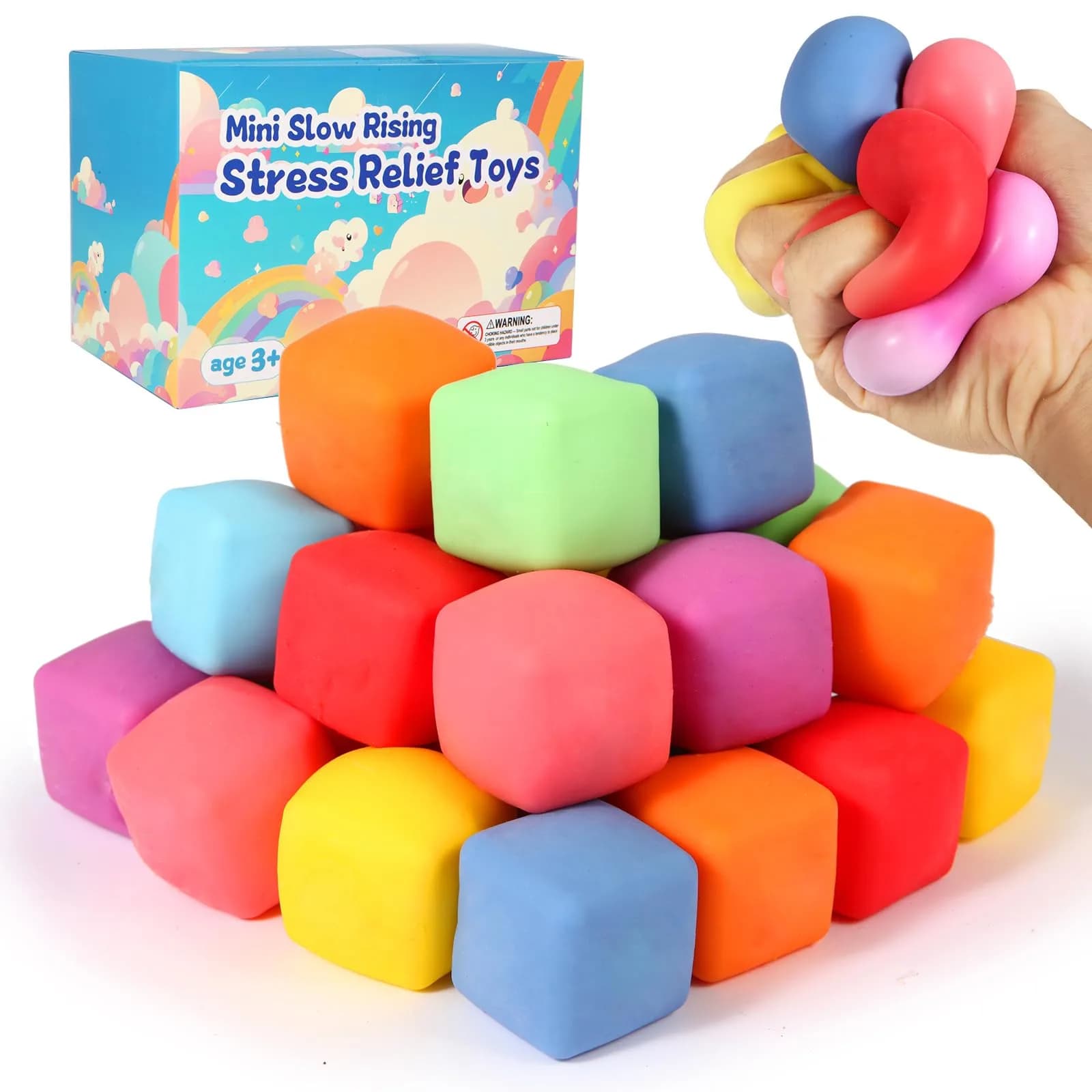 Neec Slow Rising Stress Cube Fidget Toys (24-Pack, 1.4-inch) - main product image