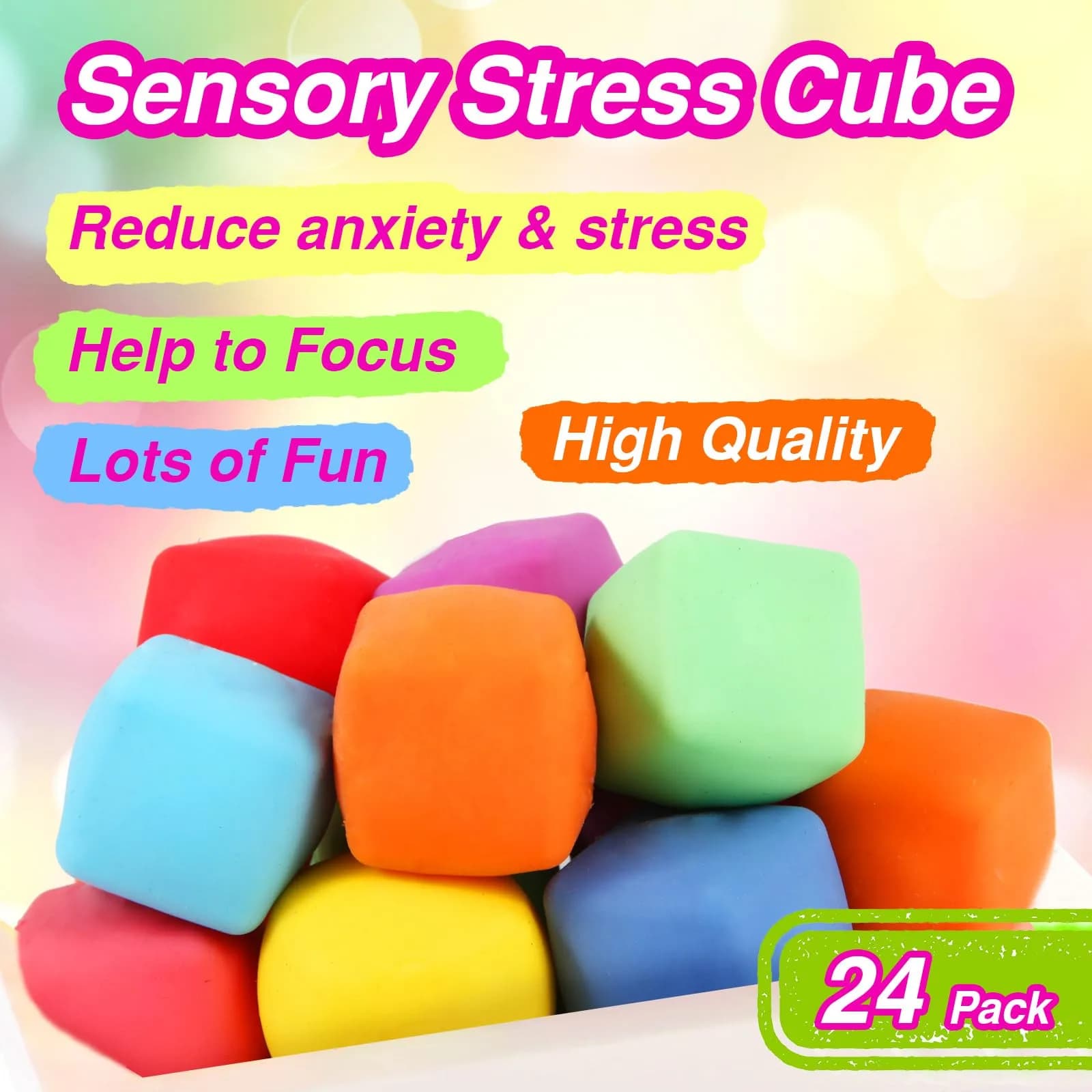Neec Slow Rising Stress Cube Fidget Toys (24-Pack, 1.4-inch) - view 3