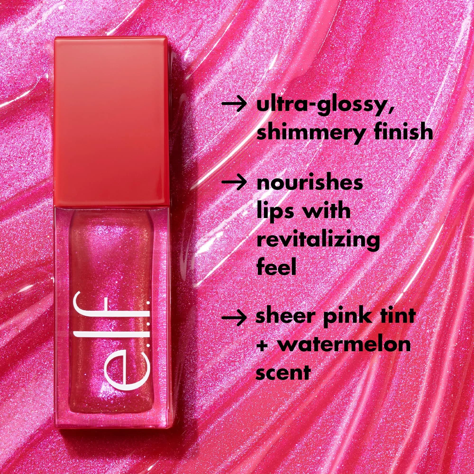 e.l.f. Jelly Pop Glow Reviver Lip Oil, Watermelon Pink 0.25 Fl Oz (7.4 ml) | Vegan & Cruelty-Free - view 2