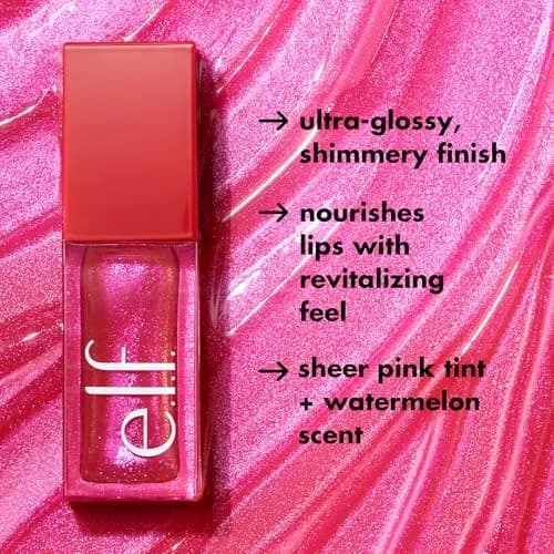 e.l.f. Jelly Pop Glow Reviver Lip Oil, Watermelon Pink 0.25 Fl Oz (7.4 ml) | Vegan & Cruelty-Free thumbnail 2