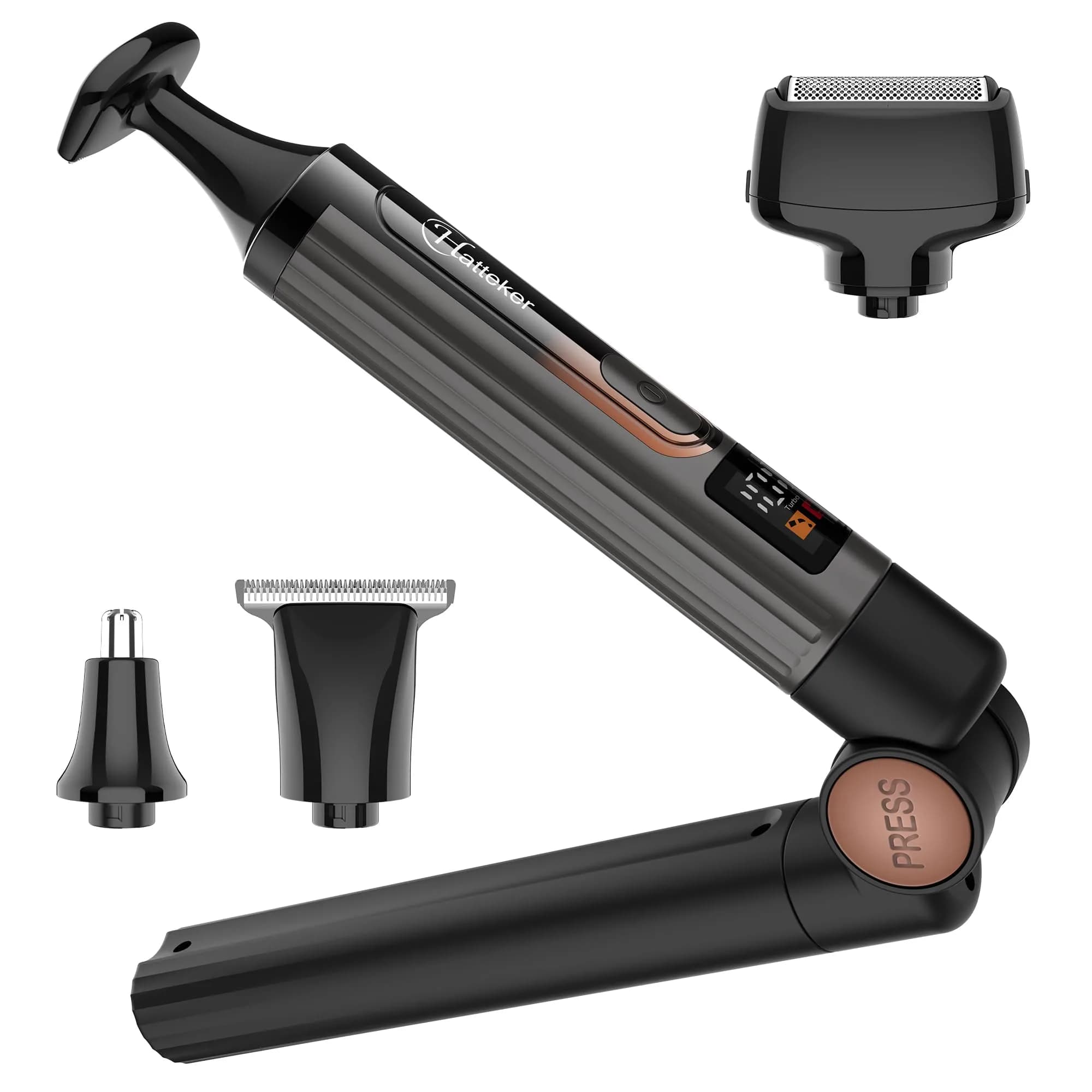 Hatteker Electric Back Shaver 4-in-1 Kit | Waterproof Cordless Body Groomer with LED Display (180-225mm, Black)