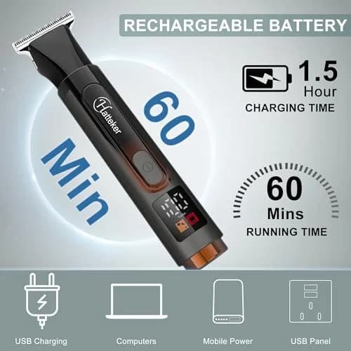 Hatteker Electric Back Shaver 4-in-1 Kit | Waterproof Cordless Body Groomer with LED Display (180-225mm, Black) thumbnail 6