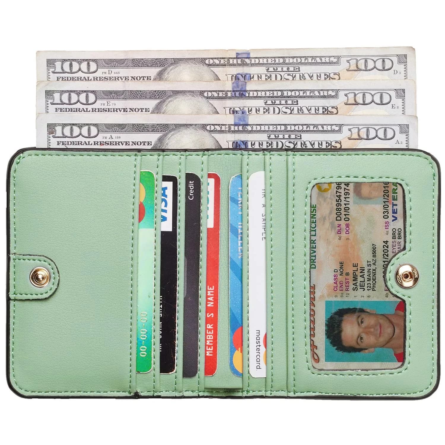 Toughergun Women's Slim Leather Wallet - Matcha Green | RFID Protection, Compact Bifold Mini Purse - view 2