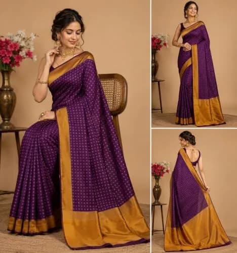 VJ FASHION Women's Soft Silk Saree with Blouse Piece | Purple Checks, 5.5 Meter Saree + 0.8 Meter Blouse thumbnail 6