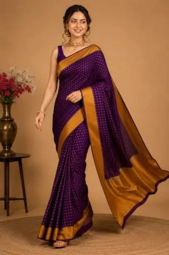 VJ FASHION Women's Soft Silk Saree with Blouse Piece | Purple Checks, 5.5 Meter Saree + 0.8 Meter Blouse thumbnail 3