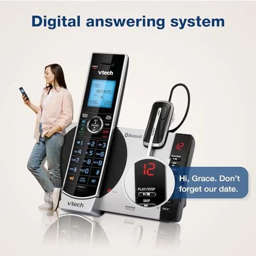 VTech DS6771-2 Cordless Phone with Answering Machine & Bluetooth Headset | Silver/Black (Handset + Headset) thumbnail 8