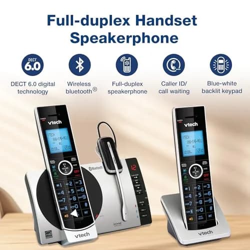 VTech DS6771-2 Cordless Phone with Answering Machine & Bluetooth Headset | Silver/Black (Handset + Headset) thumbnail 3