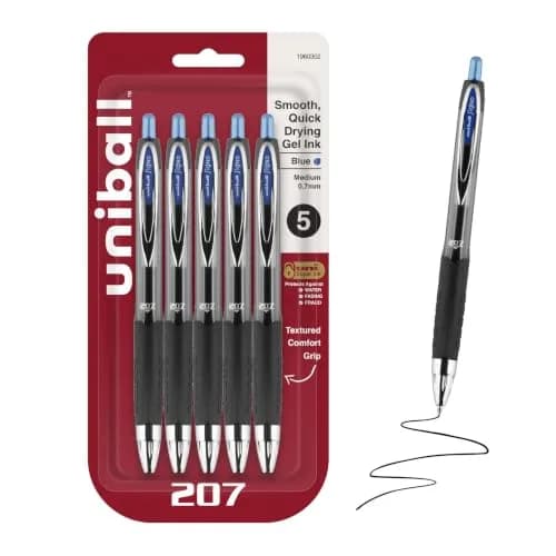 Uni-Ball Signo 207 Retractable Gel Pens, Blue Ink, 0.7mm Medium Point, 5 Count | Smooth Writing, Fraud-Resistant, uni Super Ink™ thumbnail 1