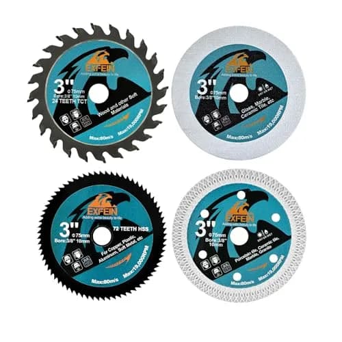 EXFEIN 3 Inch Circular Saw Blade Set 4pcs for Cutting Tile Glass Soft Metal Wood Plastic Diamond Disc | Versatile & Durable thumbnail 1