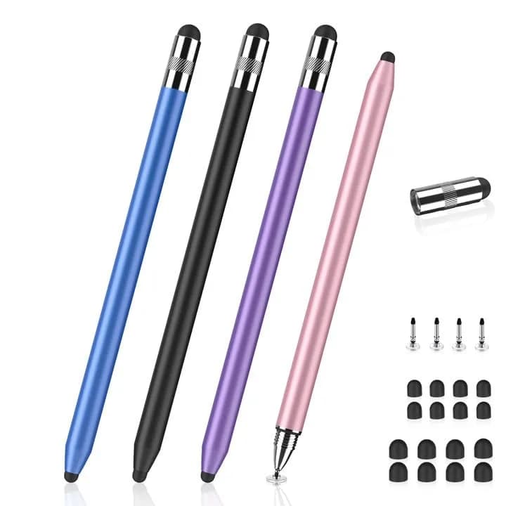 MEKO 3-in-1 Universal Stylus Pen for Touchscreens, 4-Pack (Black/Blue/Rose Gold/Purple) | High Sensitivity & Replaceable Tips