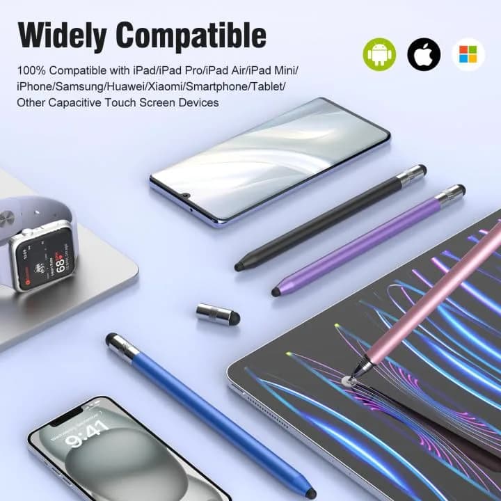 MEKO 3-in-1 Universal Stylus Pen for Touchscreens, 4-Pack (Black/Blue/Rose Gold/Purple) | High Sensitivity & Replaceable Tips thumbnail 8