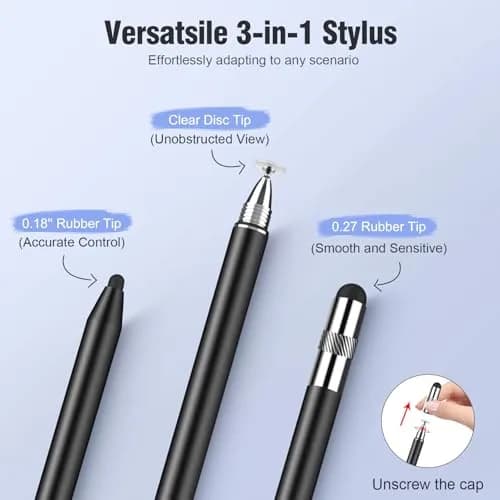 MEKO 3-in-1 Universal Stylus Pen for Touchscreens, 4-Pack (Black/Blue/Rose Gold/Purple) | High Sensitivity & Replaceable Tips thumbnail 3