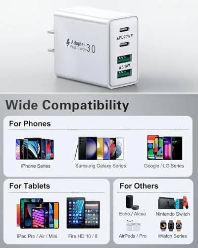 KOUEMGI 3-Pack 40W USB C Charger Block | Fast 4-Port Power Adapter for iPhone & Samsung thumbnail 6