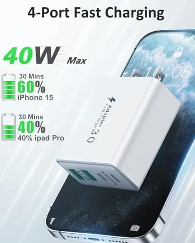 KOUEMGI 3-Pack 40W USB C Charger Block | Fast 4-Port Power Adapter for iPhone & Samsung thumbnail 2