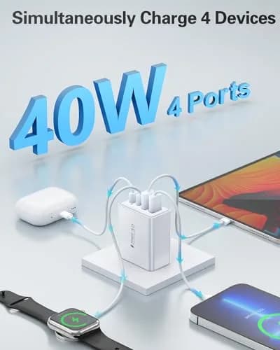 KOUEMGI 3-Pack 40W USB C Charger Block | Fast 4-Port Power Adapter for iPhone & Samsung thumbnail 3