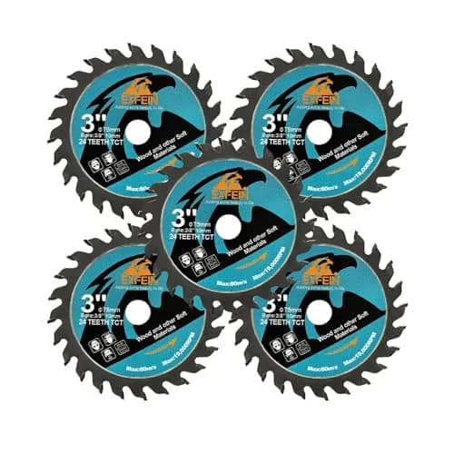 EXFEIN 75mm (3 Inch) 5-Piece Wood Cutting Disc Set with 10mm Arbor | 24T Carbide Tipped Blades for Wood, Plastic, Composites thumbnail 1