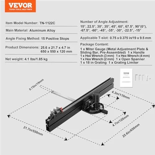 VEVOR Precision Miter Gauge with 24 in Grating & 15 Angle Stops | Standard Slot 3/4'' x 3/8'' Aluminum Alloy for Table Saws thumbnail 7