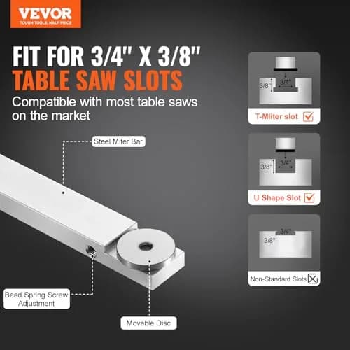 VEVOR Precision Miter Gauge with 24 in Grating & 15 Angle Stops | Standard Slot 3/4'' x 3/8'' Aluminum Alloy for Table Saws thumbnail 2