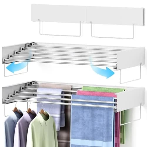 Keepwaters Wall Mounted Drying Rack 31.5 Inch | Foldable, Collapsible Laundry Clothes Hanger Wall Mount thumbnail 1
