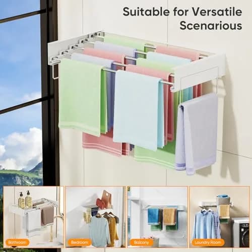 Keepwaters Wall Mounted Drying Rack 31.5 Inch | Foldable, Collapsible Laundry Clothes Hanger Wall Mount thumbnail 5