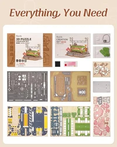 Rolife 3D Wooden Puzzle for Adults, Sakura Journey Tram DIY Model with LED Lights | Creative Home Decor & Brain Teaser thumbnail 7
