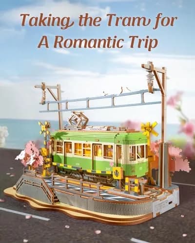 Rolife 3D Wooden Puzzle for Adults, Sakura Journey Tram DIY Model with LED Lights | Creative Home Decor & Brain Teaser thumbnail 2