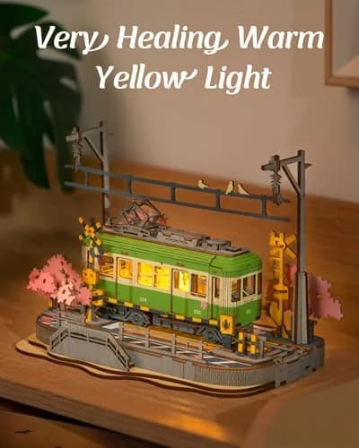 Rolife 3D Wooden Puzzle for Adults, Sakura Journey Tram DIY Model with LED Lights | Creative Home Decor & Brain Teaser thumbnail 3