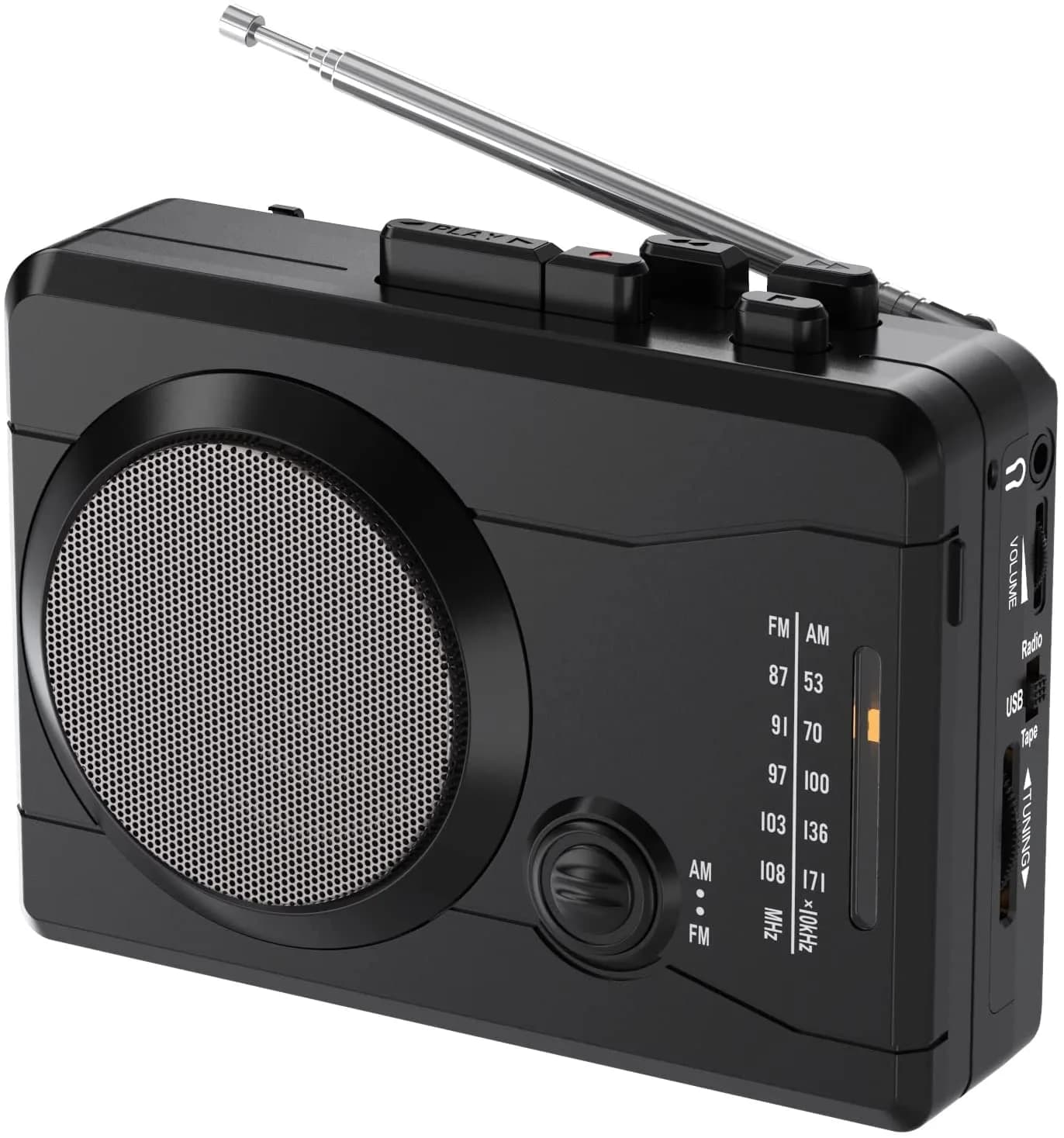 Mersoco Portable Cassette Player Recorder with AM/FM Radio & Tape to MP3 Converter, Black | Built-in Speaker & Belt Clip - main product image
