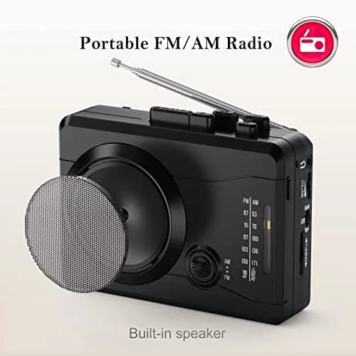 Mersoco Portable Cassette Player Recorder with AM/FM Radio & Tape to MP3 Converter, Black | Built-in Speaker & Belt Clip thumbnail 4