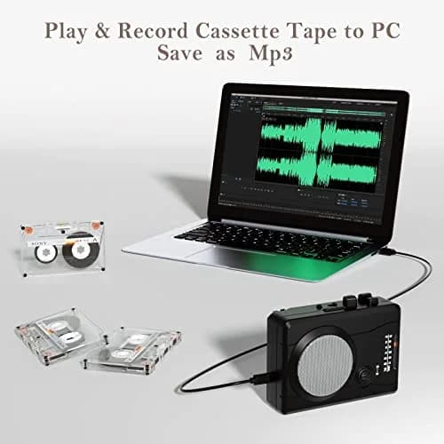 Mersoco Portable Cassette Player Recorder with AM/FM Radio & Tape to MP3 Converter, Black | Built-in Speaker & Belt Clip thumbnail 2