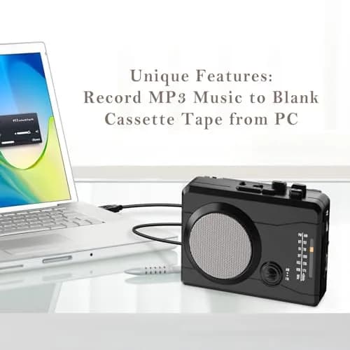 Mersoco Portable Cassette Player Recorder with AM/FM Radio & Tape to MP3 Converter, Black | Built-in Speaker & Belt Clip thumbnail 3