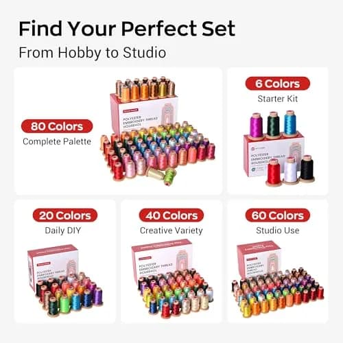 Poolin Embroidery Thread Kit 60 Colors | 800M Polyester for Machine & Hand Sewing thumbnail 6