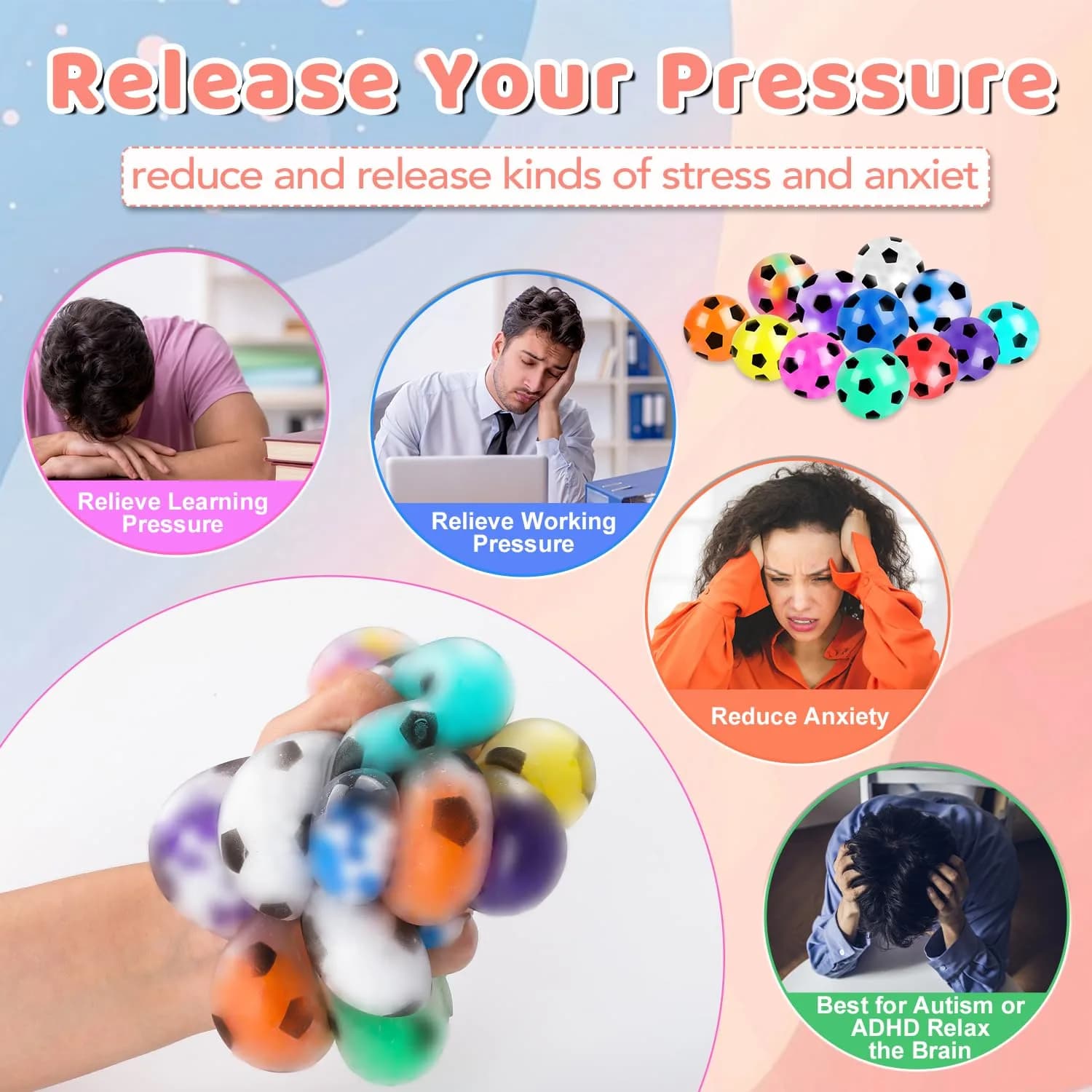 VESPRO 24 Pack Soccer Stress Balls 24 Count | Non-Toxic, BPA-Free, ASTM-Tested - view 4