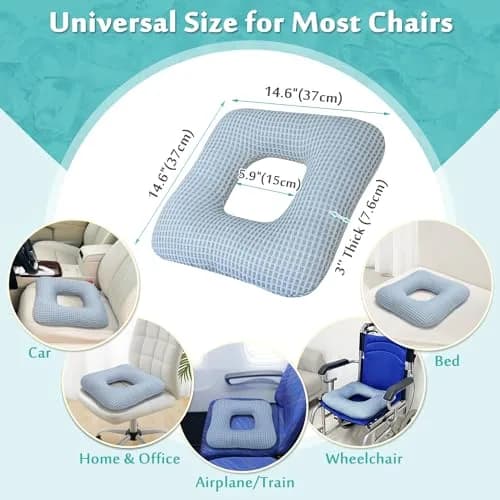 AOSSA Donut Pillow for Bed Sores & Pressure Relief 37cm x 37cm x 7.6cm | Supports Coccyx & Post-Surgery Recovery thumbnail 2