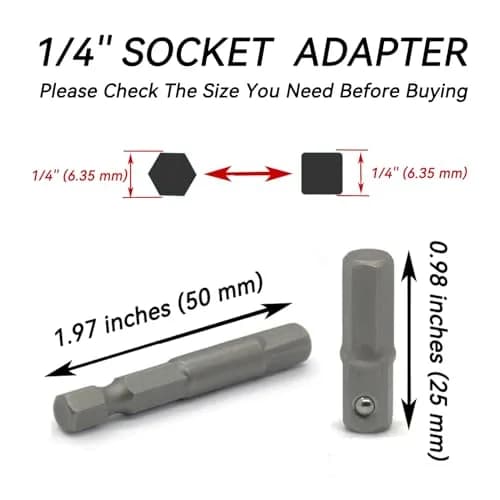 DOFEDOFO 1/4 Hex to Square Socket Adapter 25mm | Durable Alloy Steel, Suitable for Power & Pneumatic Drills thumbnail 2