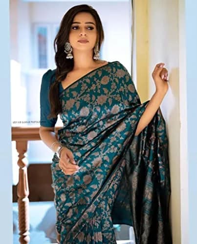 Avantika Fashion Women's Kanjivaram Semi Silk Banarasi Saree | Jacquard Zari Work, 5.3m thumbnail 6