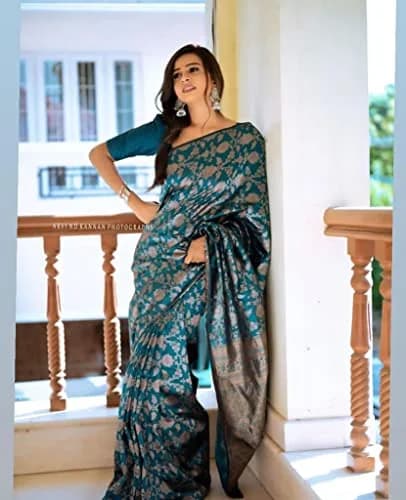 Avantika Fashion Women's Kanjivaram Semi Silk Banarasi Saree | Jacquard Zari Work, 5.3m thumbnail 7