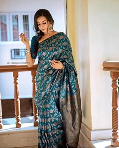 Avantika Fashion Women's Kanjivaram Semi Silk Banarasi Saree | Jacquard Zari Work, 5.3m thumbnail 3