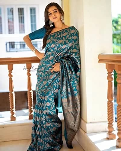 Avantika Fashion Women's Kanjivaram Semi Silk Banarasi Saree | Jacquard Zari Work, 5.3m thumbnail 4