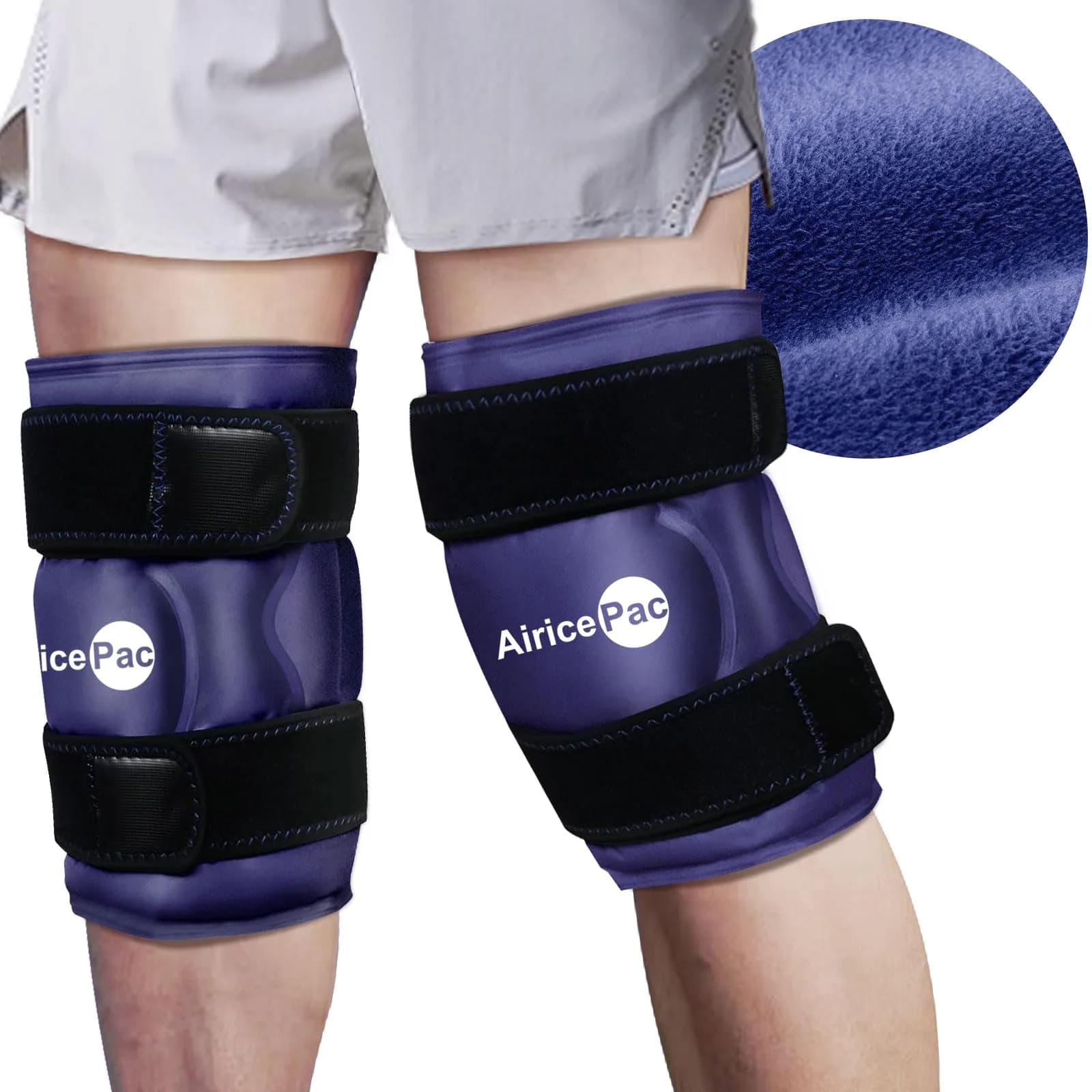 AiricePac Knee Ice Pack Wrap 2-Pack | Reusable Gel Cold Compress for Pain Relief & Injury Recovery — Blue