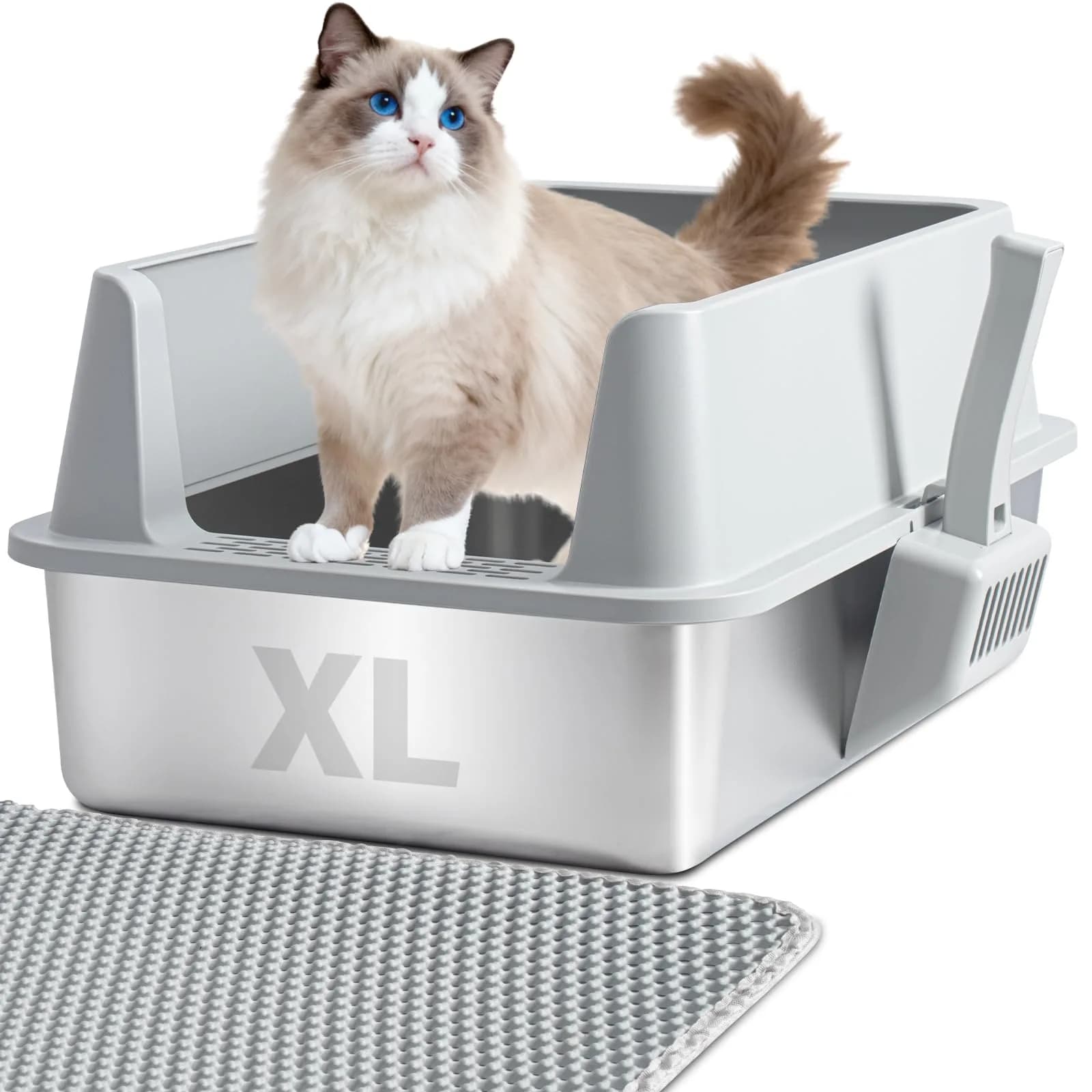 Holintan Stainless Steel Litter Box with Lid XL | Large Metal Cat Litter Box, Odor-Resistant, Non-Stick, Heavy Duty