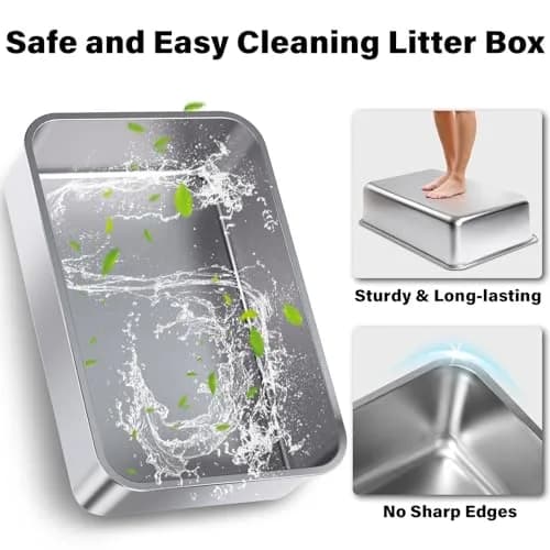 Holintan Stainless Steel Litter Box with Lid XL | Large Metal Cat Litter Box, Odor-Resistant, Non-Stick, Heavy Duty thumbnail 5