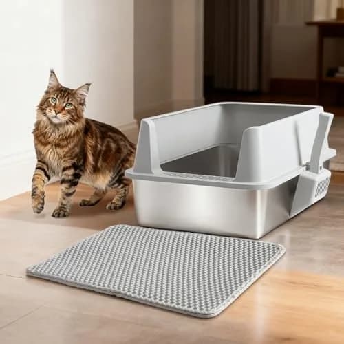 Holintan Stainless Steel Litter Box with Lid XL | Large Metal Cat Litter Box, Odor-Resistant, Non-Stick, Heavy Duty thumbnail 6
