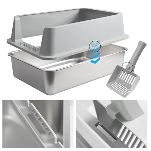 Holintan Stainless Steel Litter Box with Lid XL | Large Metal Cat Litter Box, Odor-Resistant, Non-Stick, Heavy Duty thumbnail 7